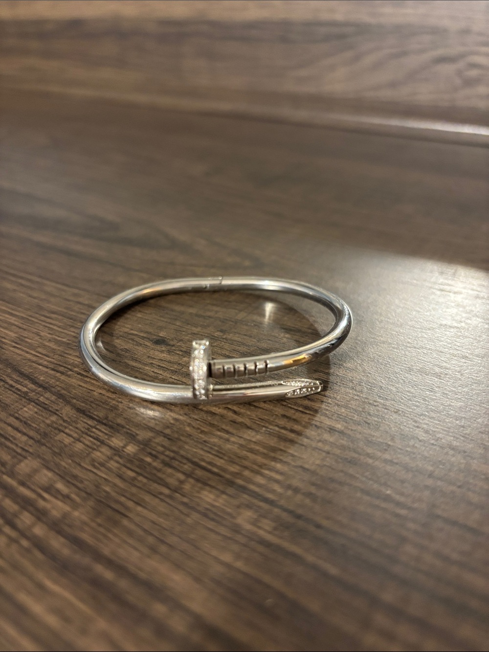 Sterling Silver Nail-Style Bangle Bracelet with Pavé Accents